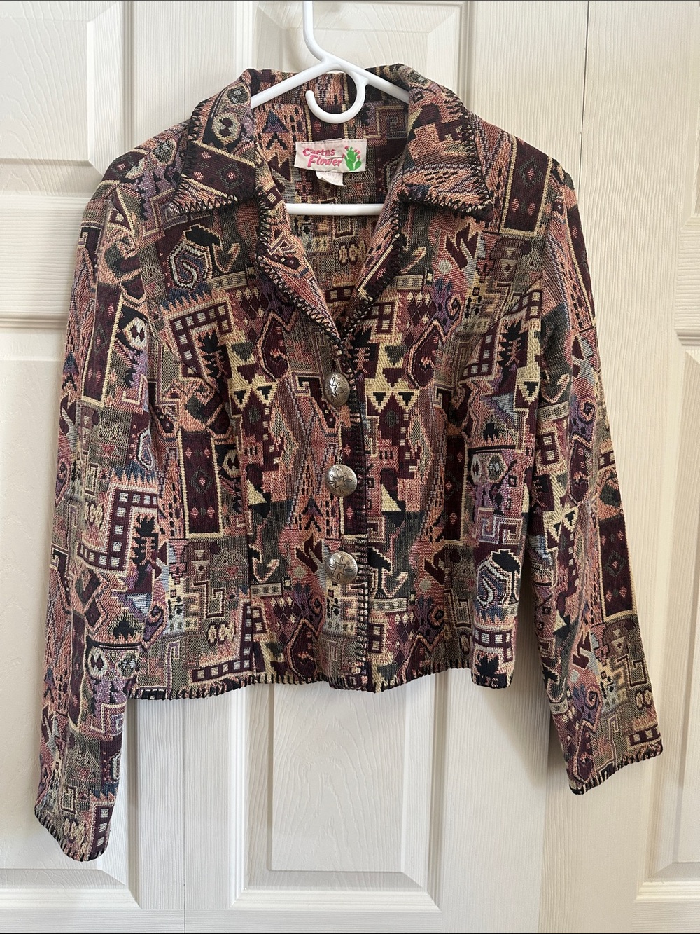 Cactus Flower Custom Flower Women's Patterned Tapestry Jacket in Multi-Brown
